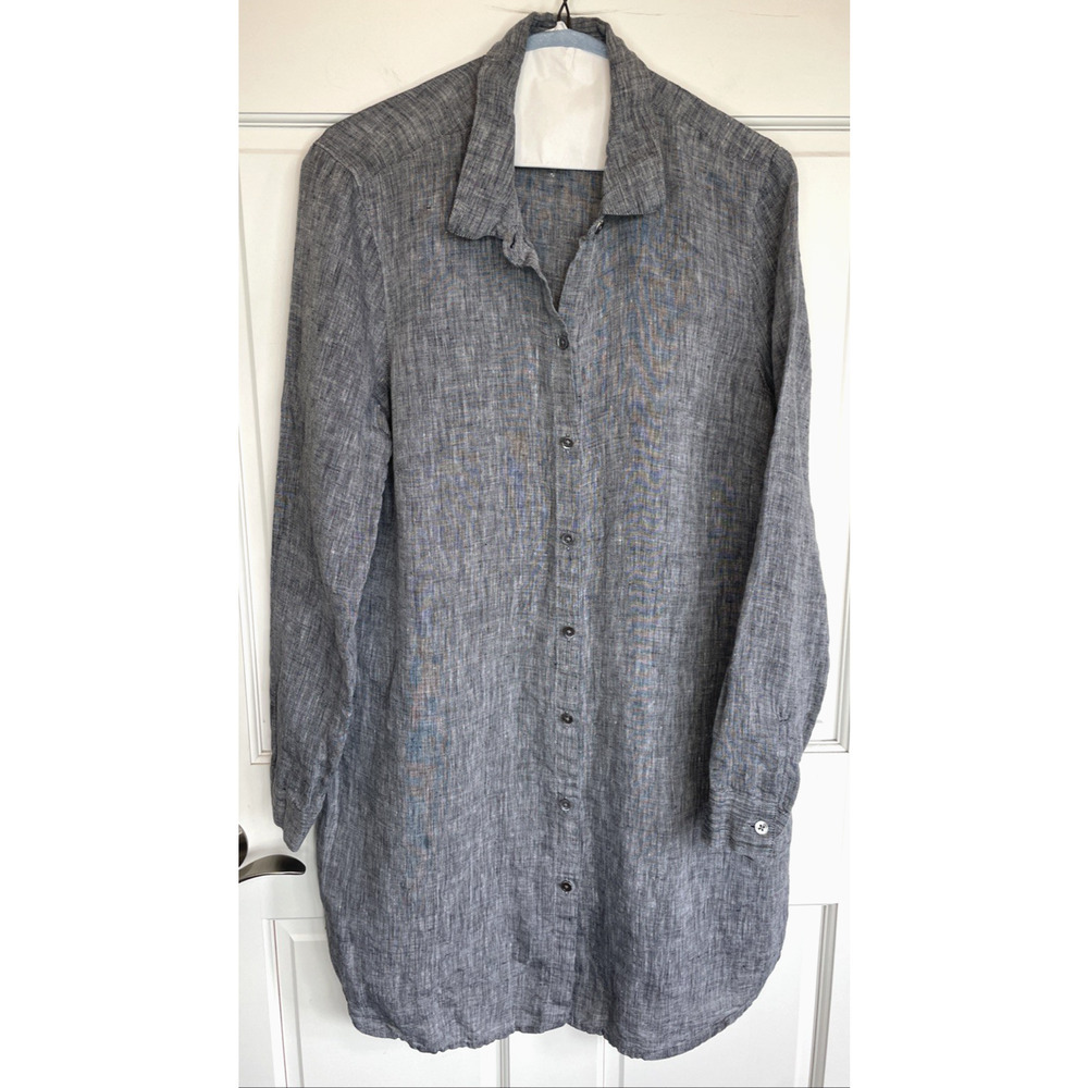 J. Jill Love Linen Women's Button Front 100% Linen Tunic Sz M Lagenlook Coastal